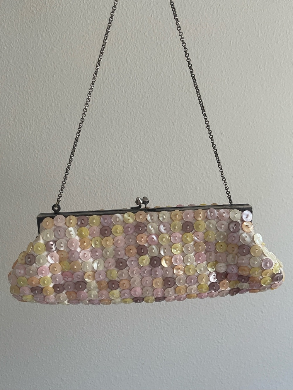 Aldo Pastel Sequin Button Clutch with Chain
